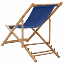 vidaXL Deck Chair Bamboo and Canvas Navy Blue Garden Beach Camp Lounge Seat - Additional view 4