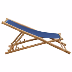 vidaXL Deck Chair Bamboo and Canvas Navy Blue Garden Beach Camp Lounge Seat - Additional view 5