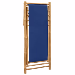 vidaXL Deck Chair Bamboo and Canvas Navy Blue Garden Beach Camp Lounge Seat - Additional view 6