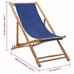 vidaXL Deck Chair Bamboo and Canvas Navy Blue Garden Beach Camp Lounge Seat - Additional view 8