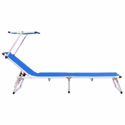 vidaXL 2x Folding Sun Loungers with Roof Aluminium&Textilene Blue Sun Bed