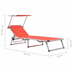 vidaXL 2x Folding Sun Loungers with Roof Aluminium&Textilene Red Lounge Bed - Additional view 10