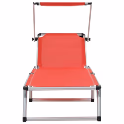 vidaXL 2x Folding Sun Loungers with Roof Aluminium&Textilene Red Lounge Bed - Additional view 2
