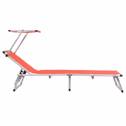 vidaXL 2x Folding Sun Loungers with Roof Aluminium&Textilene Red Lounge Bed - Additional view 3