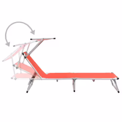 vidaXL 2x Folding Sun Loungers with Roof Aluminium&Textilene Red Lounge Bed - Additional view 4