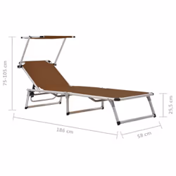 vidaXL 2x Folding Sun Loungers with Roof Aluminium&Textilene Brown Sun Bed - Additional view 10