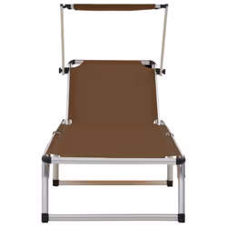 vidaXL 2x Folding Sun Loungers with Roof Aluminium&Textilene Brown Sun Bed