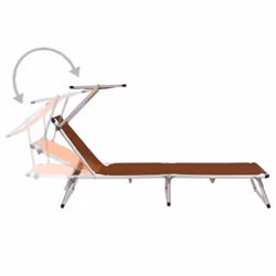 vidaXL 2x Folding Sun Loungers with Roof Aluminium&Textilene Brown Sun Bed - Additional view 4