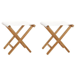 vidaXL 2x Folding Chairs Solid Teak Wood and Fabric Cream White Camping Chair