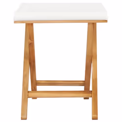 vidaXL 2x Folding Chairs Solid Teak Wood and Fabric Cream White Camping Chair