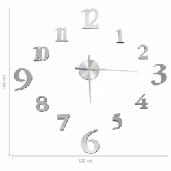 vidaXL 3D Wall Clock Modern Design XXL Analog Clock Living Room Multi Colours - silver