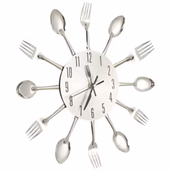 vidaXL Wall Clock with Spoon and Fork Design Silver 31 cm Aluminium Bedroom - Additional view 2