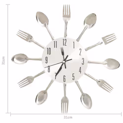 vidaXL Wall Clock with Spoon and Fork Design Silver 31 cm Aluminium Bedroom - Additional view 4