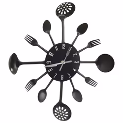 vidaXL Wall Clock with Spoon and Fork Design Black 40 cm Aluminium Bedroom - Additional view 2