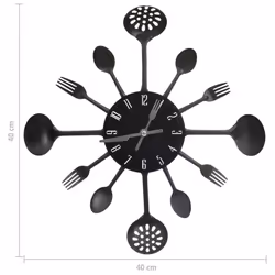 vidaXL Wall Clock with Spoon and Fork Design Black 40 cm Aluminium Bedroom - Additional view 4