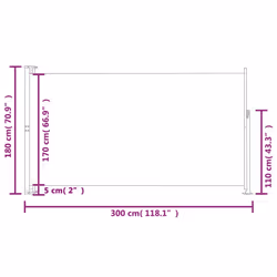 vidaXL Patio Retractable Side Awning 180x300 cm Cream Privacy Screen Sunshade - Additional view 6