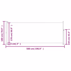 vidaXL Patio Retractable Side Awning 180x500 cm Black Blind Screen Sunshade - Additional view 6