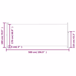 vidaXL Patio Retractable Side Awning 180x500 cm Cream Privacy Screen Sunshade - Additional view 6
