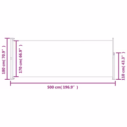 vidaXL Patio Retractable Side Awning 180x500 cm Red Blind Screen Sunshade