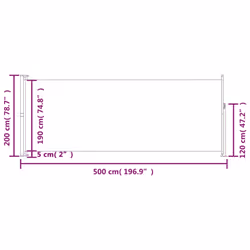 vidaXL Patio Retractable Side Awning 200x500 cm Black Blind Screen Sunshade - Additional view 6