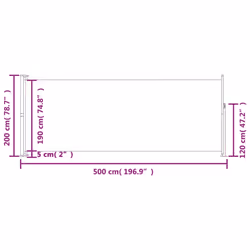 vidaXL Patio Retractable Side Awning 200x500 cm Cream Blind Screen Sunshade - Additional view 3