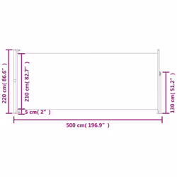 vidaXL Patio Retractable Side Awning 220x500 cm Cream Blind Screen Sunshade - Additional view 6