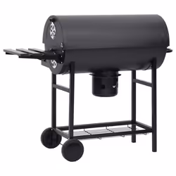 vidaXL Barrel Grill with Wheels and Shelves Black 115x85x95 cm Steel BBQ Grill - Additional view 4