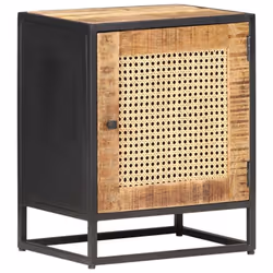 vidaXL Rough Mango Wood Bedside Cabinet Natural Cane Nightstand Furniture