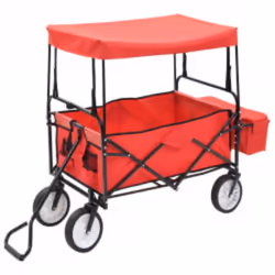 vidaXL Folding Hand Trolley with Canopy Steel Red Transport Cart Garden Truck