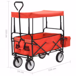 vidaXL Folding Hand Trolley with Canopy Steel Red Transport Cart Garden Truck - Additional view 8