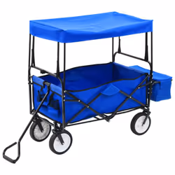 vidaXL Folding Hand Trolley with Canopy Steel Blue Transport Cart Garden Truck