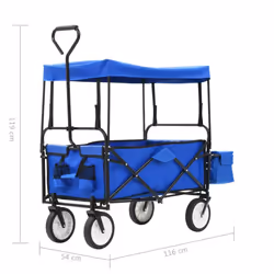 vidaXL Folding Hand Trolley with Canopy Steel Blue Transport Cart Garden Truck - Additional view 7