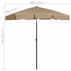 vidaXL Beach Parasol Outdoor Umbrella Sun Shelter Patio Canopy Sunshade Taupe - Additional view 10