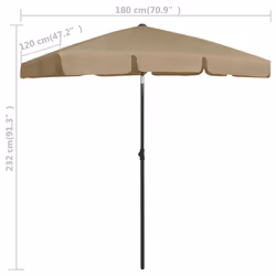 vidaXL Beach Parasol Outdoor Umbrella Sun Shelter Patio Canopy Sunshade Taupe - Additional view 7