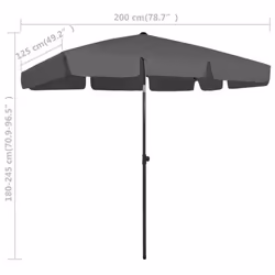 vidaXL Beach Parasol Outdoor Umbrella Sun Shelter Canopy Sunshade Anthracite - Additional view 7
