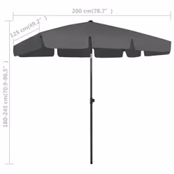 vidaXL Beach Parasol Outdoor Umbrella Sun Shelter Canopy Sunshade Anthracite - Additional view 8