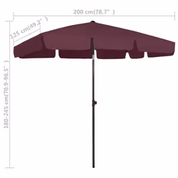 vidaXL Beach Parasol Outdoor Umbrella Sun Shelter Canopy Sunshade Bordeaux Red - Additional view 10