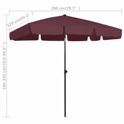 vidaXL Beach Parasol Outdoor Umbrella Sun Shelter Canopy Sunshade Bordeaux Red - Additional view 7