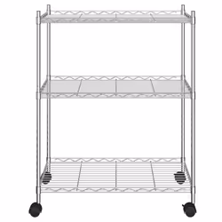 vidaXL Storage Shelf with Wheels Shelving Unit Workshop Storage Rack Unit - chrome