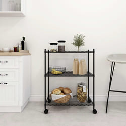 vidaXL 3-Tier Storage Shelf Shelving Unit Storage Unit with Wheels Black 150 kg