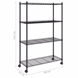vidaXL Storage Shelf with Wheels Shelving Unit Workshop Storage Rack Unit - black