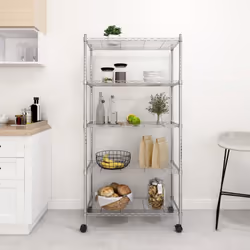vidaXL 5-Tier Storage Shelf with Wheels Chrome 250 kg Workshop Shelving Holder
