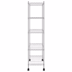 vidaXL 5-Tier Storage Shelf with Wheels Chrome 250 kg Workshop Shelving Holder