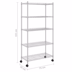 vidaXL 5-Tier Storage Shelf with Wheels Chrome 250 kg Workshop Shelving Holder - Additional view 6