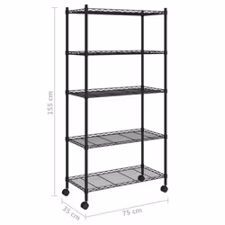 vidaXL 5-Tier Storage Shelf Shelving Unit Storage Unit with Wheels Black 250 kg - Additional view 6
