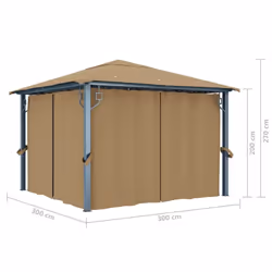 vidaXL Gazebo with Curtain Taupe Aluminium Outdoor Party Tent Patio Pavilion