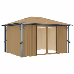 vidaXL Gazebo with Curtain Taupe Aluminium Party Tent Patio Pavilion Outdoor