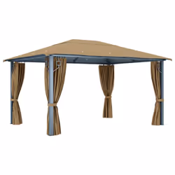 vidaXL Gazebo with Curtain Taupe Aluminium Party Tent Patio Pavilion Outdoor - Additional view 5