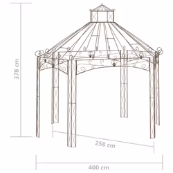 vidaXL Garden Pavilion Antique Brown 400x258x378 cm Iron Arch Arbour Pergola - Additional view 5