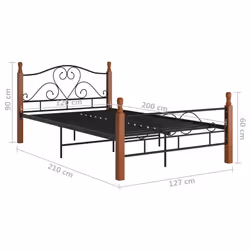 vidaXL Bed Frame Black Metal 120x200 cm Home Double Bedbase Slatted Bedstead - Additional view 5